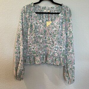 NWT Entro Purple and Green Floral Long Sleeve Blouse